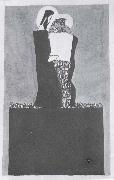 Egon Schiele Two men standing on a pedestal 1909